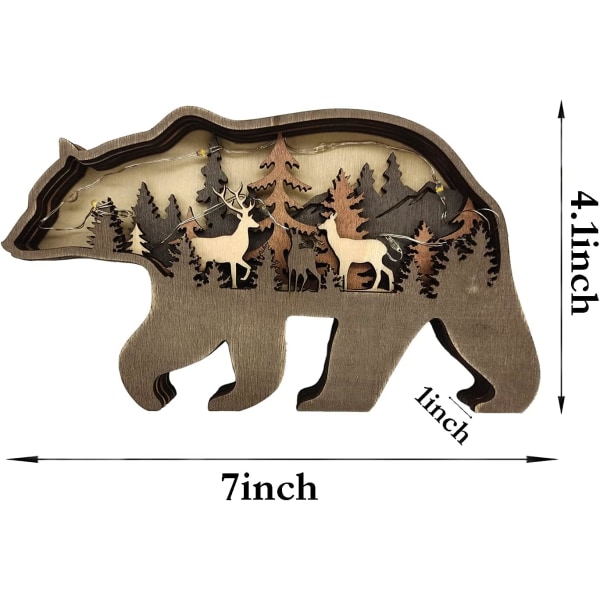 Brun bjørn treborddekorasjon med lys, skogsdyr borddekorasjoner, trepynt ornament for hjem - bjørn + lys