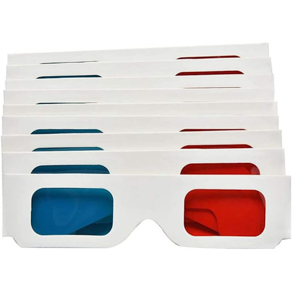 3D-glasögon i papper, Röd och Cyan Anaglyf, Vit Pappram, 50 par