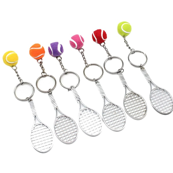 6 stk tennisketcher nøglering, metal nøglering kreativ sportsnøgle