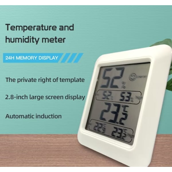 Digitalt hygrometer Indendørs termometer Rumtermometer og fugtighedsmåler w