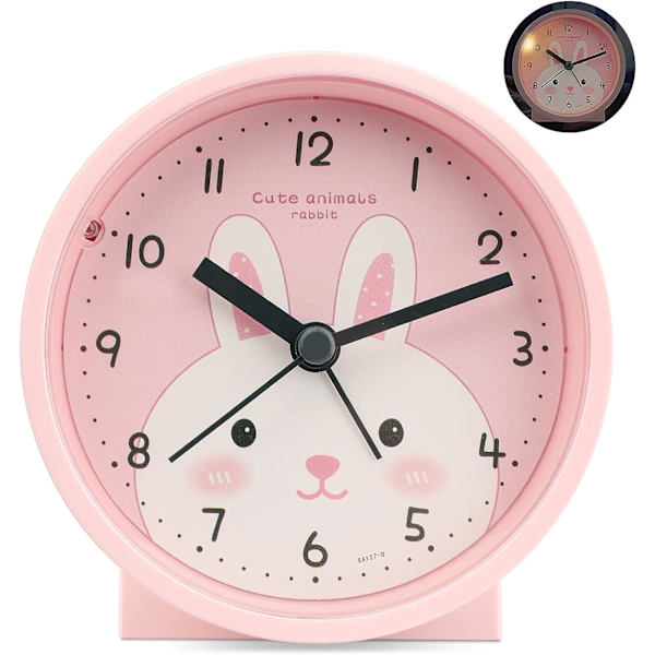 Barnklocka, Reseklocka, Liten Lätt Resekvartsklocka, Tyst Icke-Snoozing Analog Klocka med Snooze och Ljus, Rosa