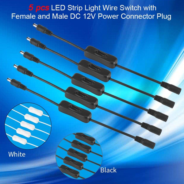 DC 12V Inline-strömbrytare, 5 st LED-remsa På/Av DC-uttag (5,5 x