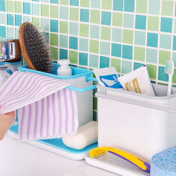 Kjøkkenvask kurv Organizer, blå vask svampholder