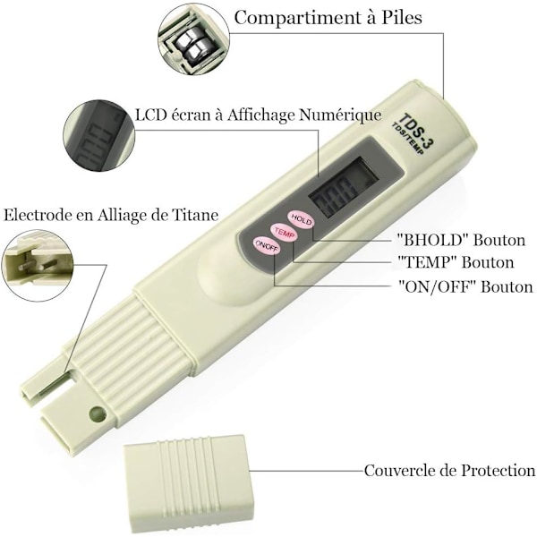 LCD TDS-3 drikkevannskvalitetsmåler digital tester temperatur PPM-test