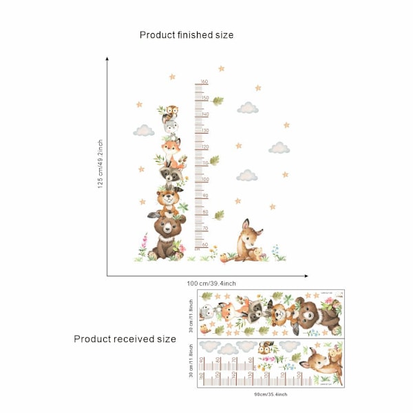 Söt Djur Höjd Diagram Väggdekor för Barnrum - Höjdmätare - Björn