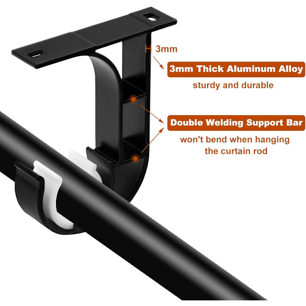 Takgardinstangbraketter, tunge gardinstangbraketter svart tak