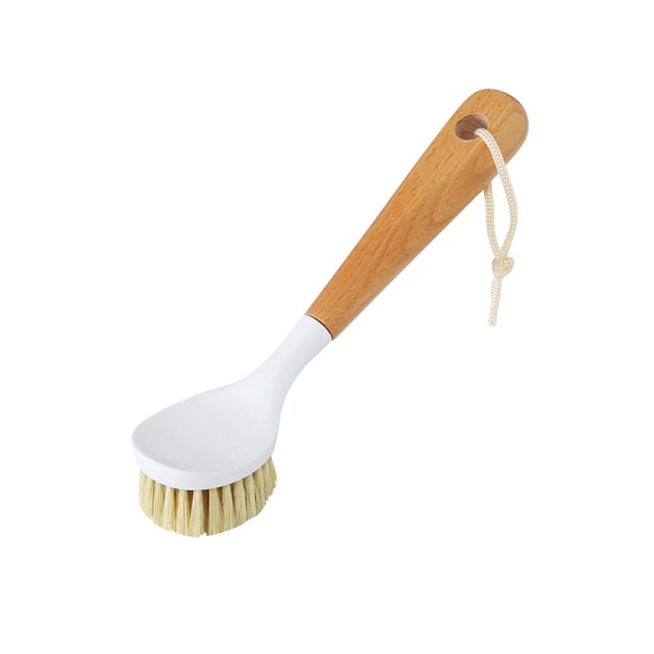 Dish Brush with Bamboo Handle Built-in Scraper, Scrub Brush for P