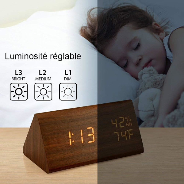 Träväckarklocka, Trä LED Digital Väckarklocka, Trä Digital Bordsur