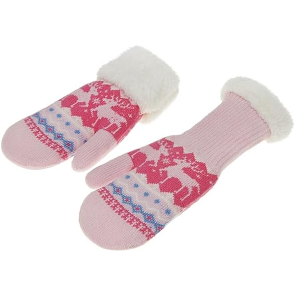 Toddler Kids Votter med Snøre Vinter Varme Stretch Strikkede Fuldfinger Sne Handsker Børn Magiske Ski Handsker Fleece Foret Pink