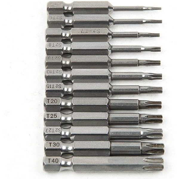 12 Torx (6,35 mm) 50 mm magnetiska sexkantiga stålskruvmejselbitar