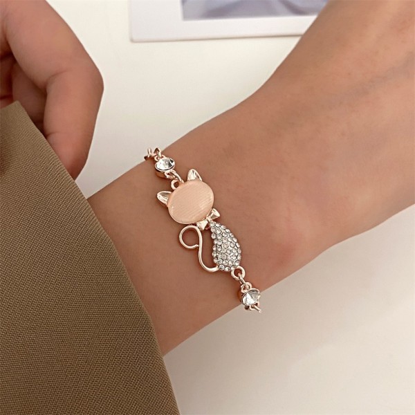 Pendant Bracelet, Cute Cat Pendant Women's Opal Shiny Stone