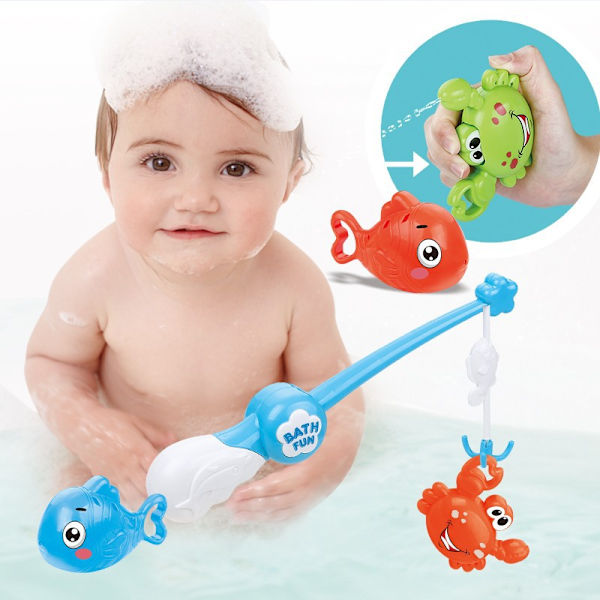 Baby Bad Fiske Leksaker, Badkar Pool Leksaker Set med Fiske Spö & Nät, Ålder