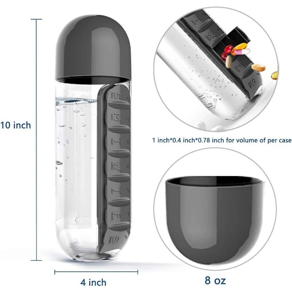 600ml 2 i 1 Daglig pillerask Vattenflaska Resepiller Organizer D