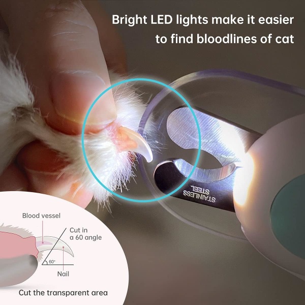 Katt- och hundklosax med LED-ljus för att undvika överklippning