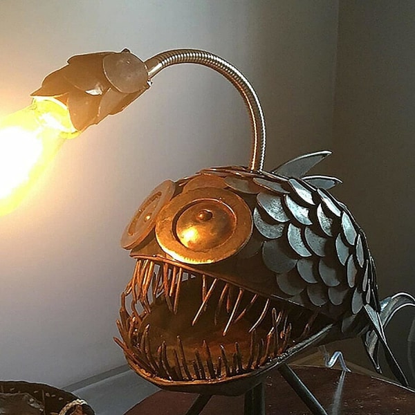 Steampunk-bordlampe, Steampunk-bordlampe med rustik USB-hajlampe, håndlagde nattlys, boklamper, kreativ industriell dekor for hjem/kontor (liten)