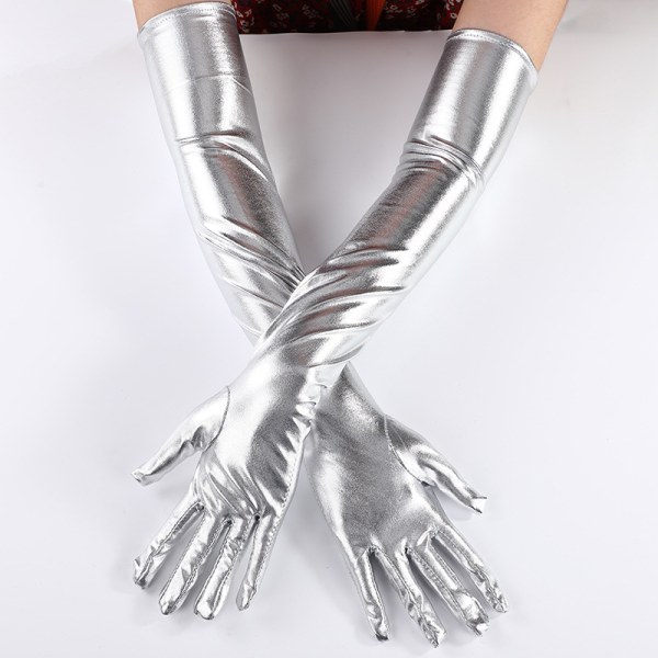 1 par sexede patentlæderhandsker stramme forlængede handsker Shiny L