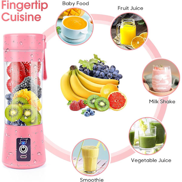 Bärbar Smoothie Blender, Personlig Blender med 6 3D Blad, USB