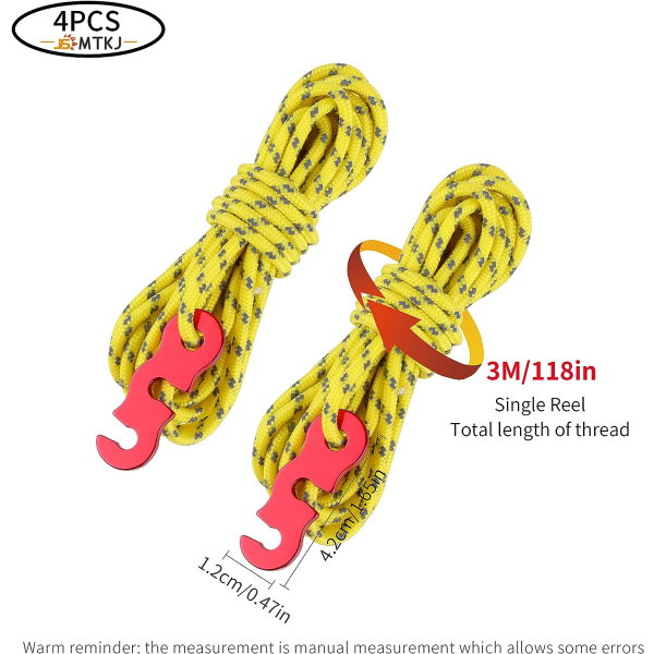 4 stk reflekterende telttau 3 m campingtau diameter 3 mm nylontau med aluminiumsstrammer for campingtelt presenning fottur markise