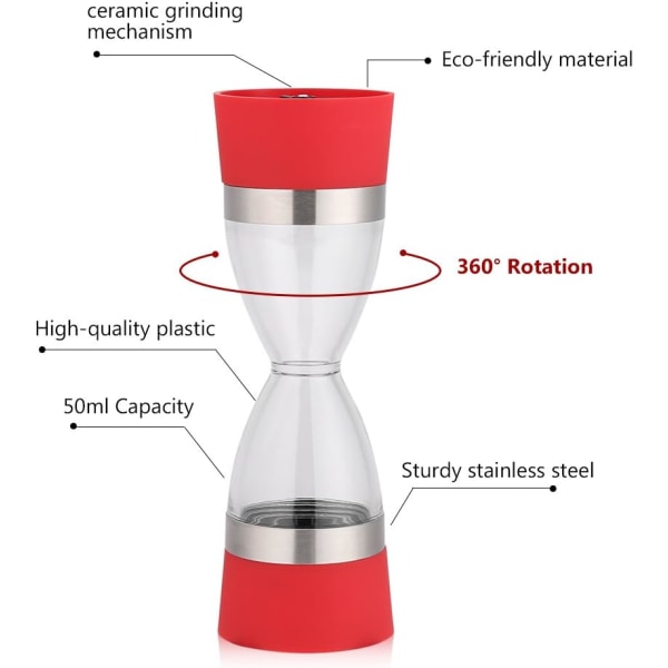 2 i 1 Dobbelt Peberkværn, Justerbar Krydderikværn Plast