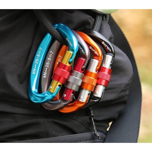 25kN självlåsande klätterkrok klämma, vridlås och tung klätterkrok för bergsklättring, smällande och bergsklättring, 4-pack D-form
