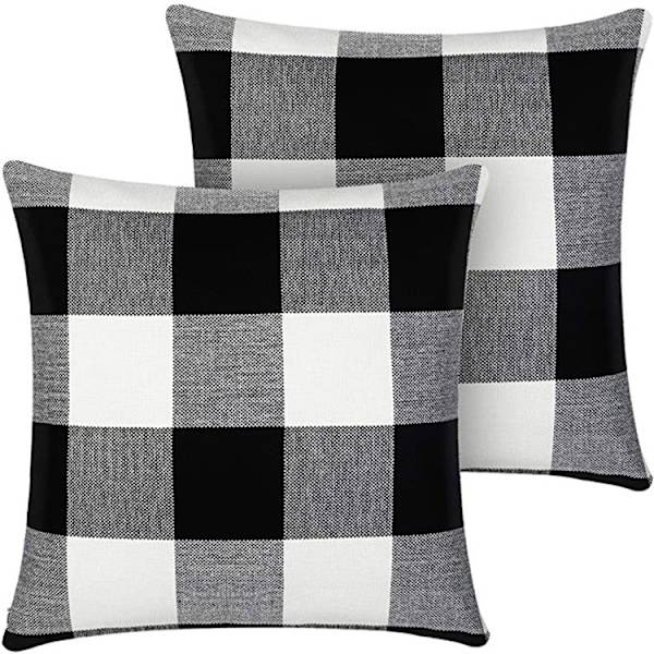 Set med 2 rutiga kuddfodral i lantlig stil för utomhusbruk