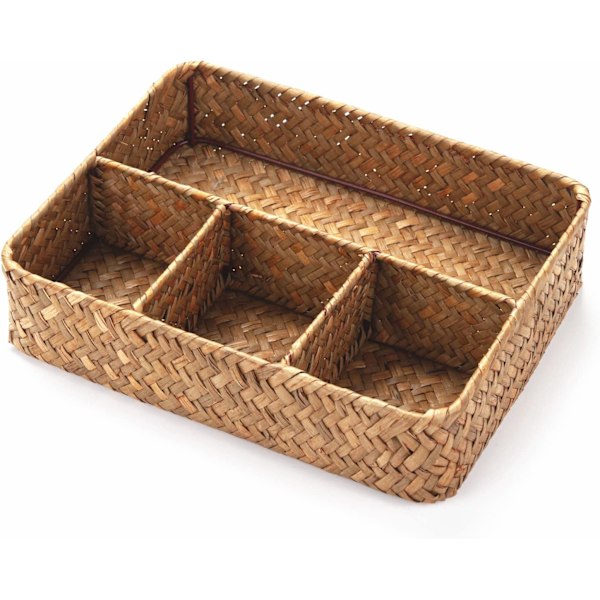 Rattan te-påshållare, kaffe/sockerpåseorganisatör, vävd delad