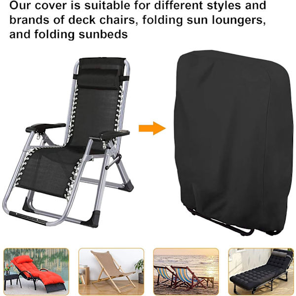 Fällbar solstolsöverdrag, 2 st trädgårdssolstolsöverdrag dammtät, vattentät, anti-UV, trädgårdsavslappningsöverdrag 210D Oxford, B71×H110cm (svart)