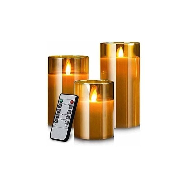 Batteridrevne flammeløse LED-stearinlys med brunt fjernkontrollglass Ef