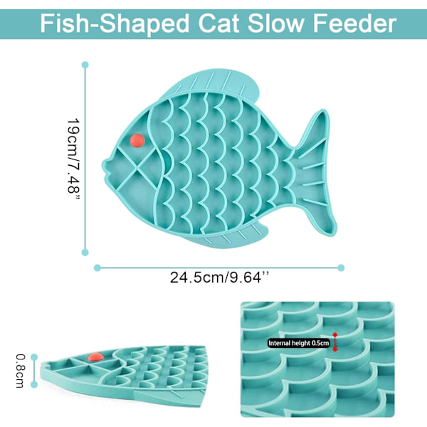 Slow Feeder för katter, 2-pack fiskformad katt slickmatta, för ångestlindring hos hundar och katter, kattskål för kattpusselmatare, kattskål (blå och grön) ett intressant alternativ för långsamma ätare.