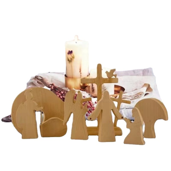 Påsk Scen Trä Dekoration Påsk Dekor Trä Kors Uppståndelse Scen Dekor Trä Nativity