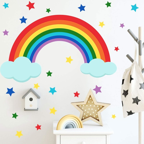 4 ark färgglada regnbåge och stjärnmoln väggdekaler, Peel och S