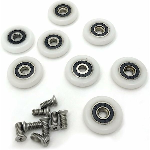 Sats med 8 ersättningshjul för duschdörrar med 23 mm diameter