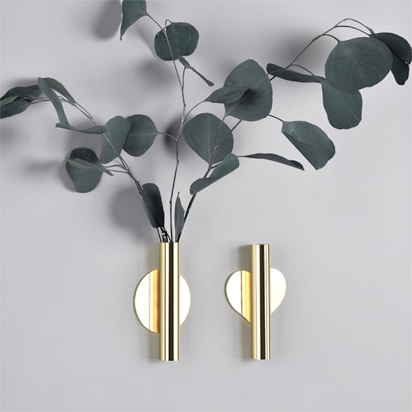 Väggmonterat blomrör för blomsterdisplay, väggmonterad metallvasdekorationhållare (guld, 1)