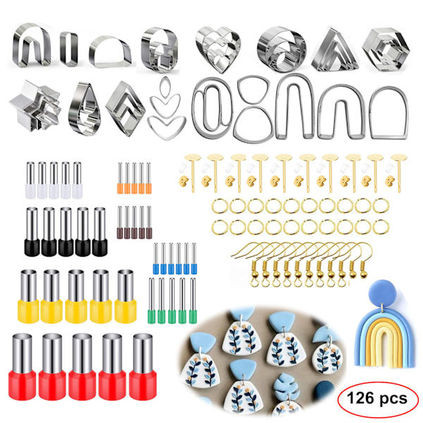 126 st Polymer Clay Cutters Kit  Rostfritt Stål Clay Örhänge Skärare med Indentation Rund Cirkel Form Stansverktyg Form