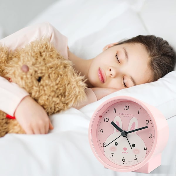 Barnklocka, Reseklocka, Liten Lätt Resekvartsklocka, Tyst Icke-Snoozing Analog Klocka med Snooze och Ljus, Rosa