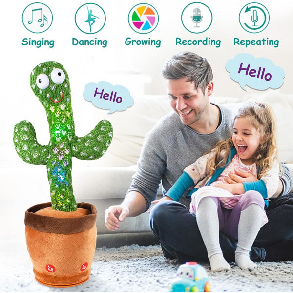 Cactus Plush Toy, Singing and Dancing Cactus for Kids, Electronic Cactus Plush Toy Can Record, Learn to Speak and Dance, Gift for Kids
