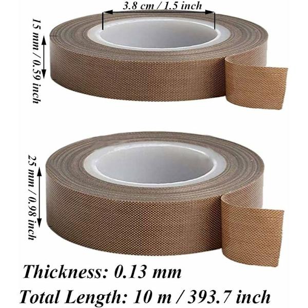 2 st högtemperaturtejp, teflontejp, 2 storlekar 0,13 mm tjock