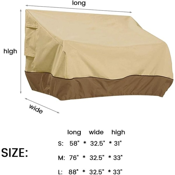 Terassikalusteiden suojus, ulkokalusteiden suojus, vedenpitävä puutarhapenkin suojus kahden hengen sohvalle, UV-suoja, pölytiivis ja tuulenpitävä (S) 147 x 83 x 79
