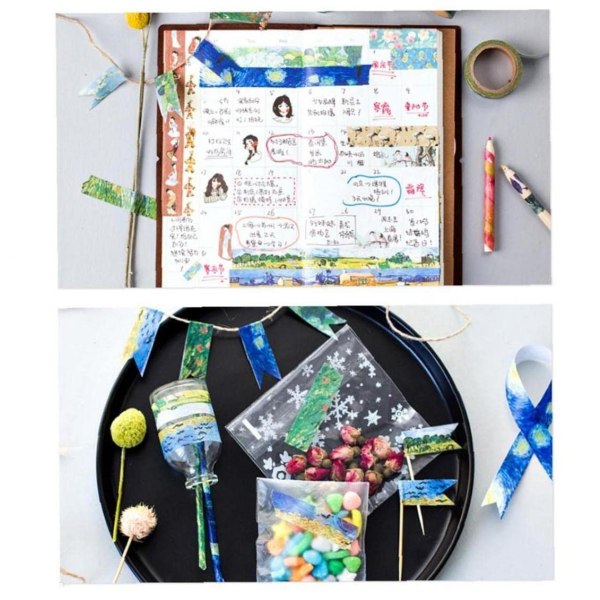Papper Tejp Set 12 Rullar, Grönt Blad Gul Blomma Gul Maskeringstejp