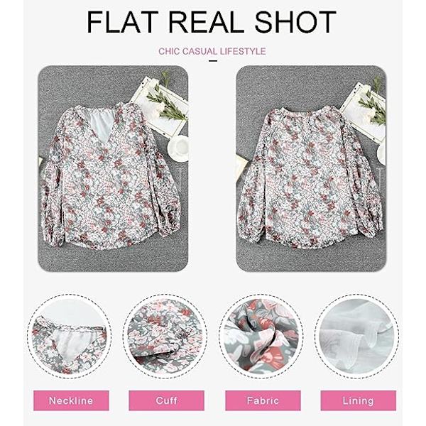Dam Casual Boho Blommig Tryck V-hals Långärmad Lös Blusar