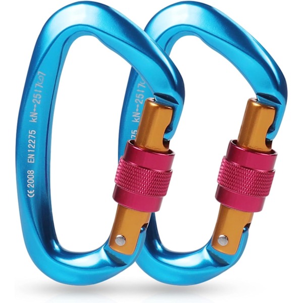 2 Locking Carabiners 25 KN Heavy Duty Climbing Carabiners with D Shape Clim