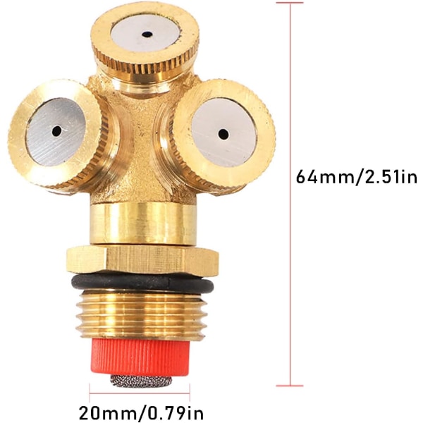 2 stk messing spraydyse, tåkespraydyse, 3 hull spraydyse