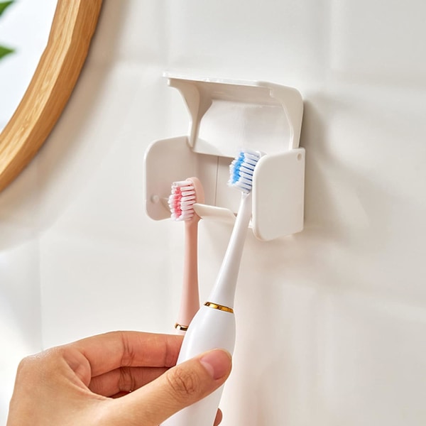 2-pack Självhäftande Tandborsthållare Väggmonterad med Lock,Ele