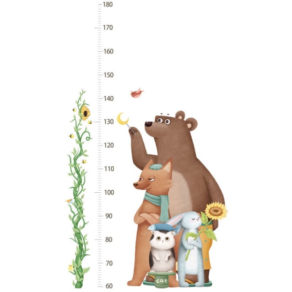 Veggklistremerker Vekstdiagram for barn Bear Rabbit Cat Wall Sticker Anim