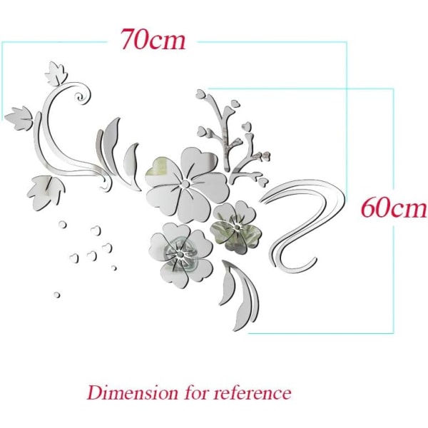 1 sett speil vegg klistremerker sommerfugl blomst rotting mønster vegg D