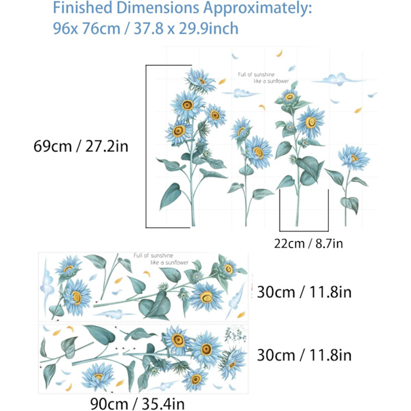 Solrosväggsdekal i blått (96 x 76 cm) | XXL dekorativ väggdekal