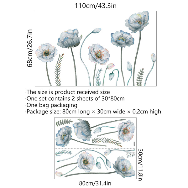 Blå vackra blommor väggdekal Väggdekal Väggdekoration för