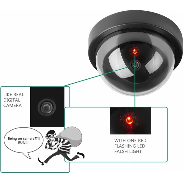 Dummy-kameror, falsk säkerhetskamera CCTV Dome med LED-blixt L