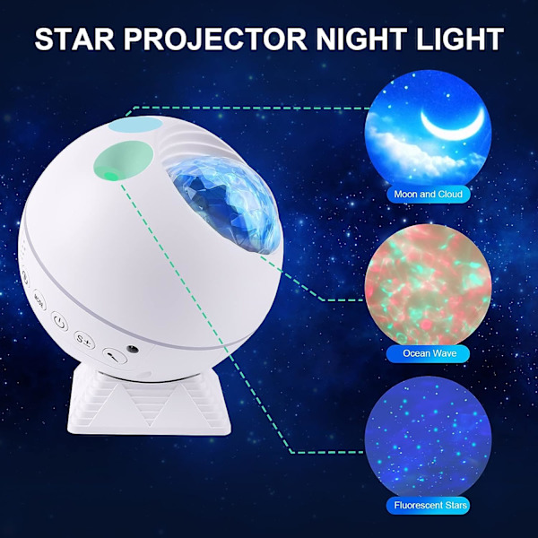 Galaxprojektor med timer och Bluetooth-högtalare, 43 färgstjärnor