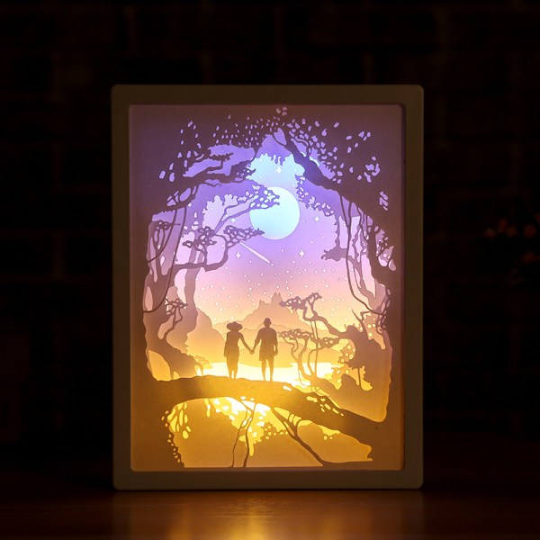 Alla hjärtans dag present 3D papper cut ljuslåda Nattljus foto Fra